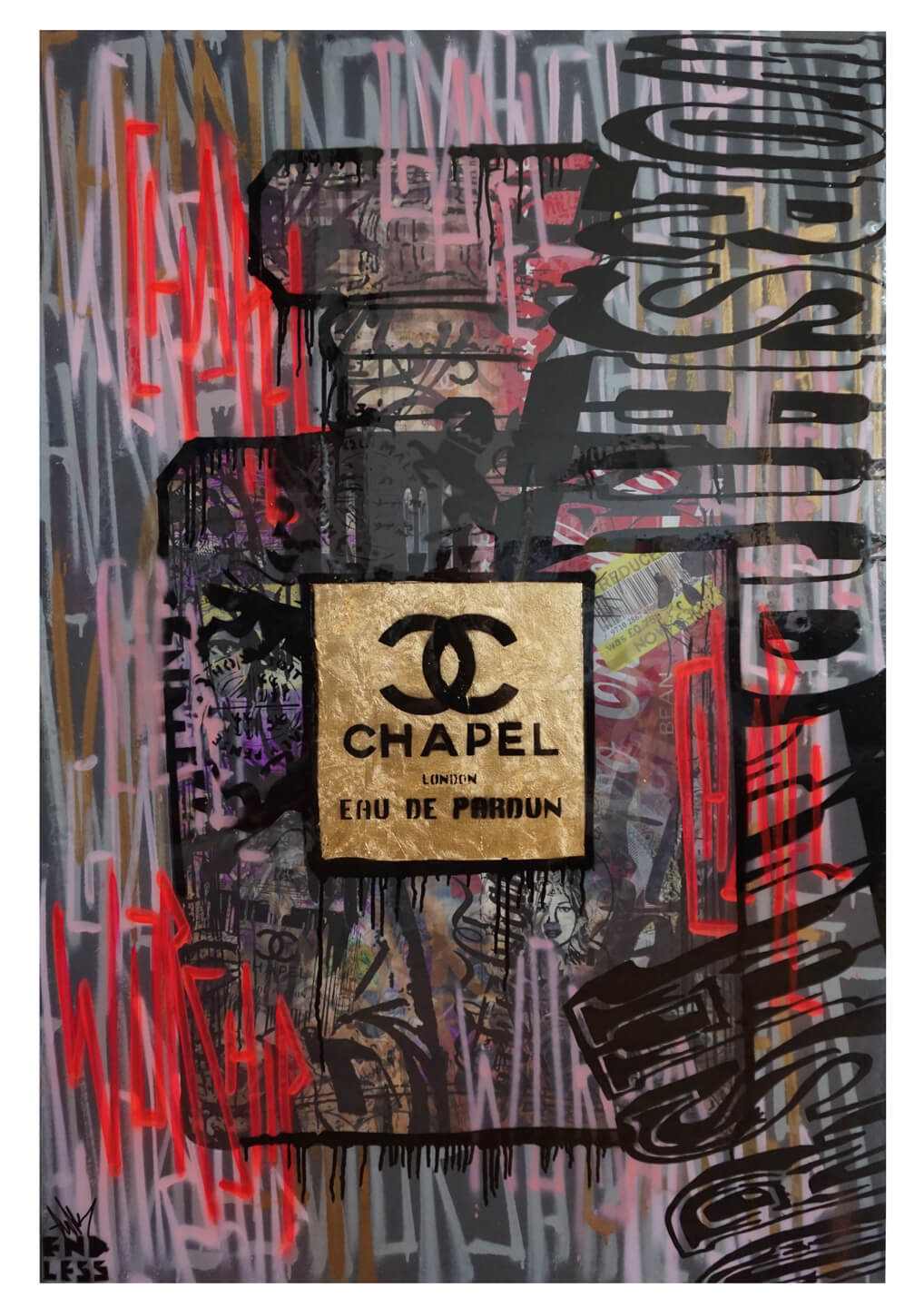 WORSHIP CHAPEL GOLD, 100 x 150cm, mixed media on canvas with a resin finish